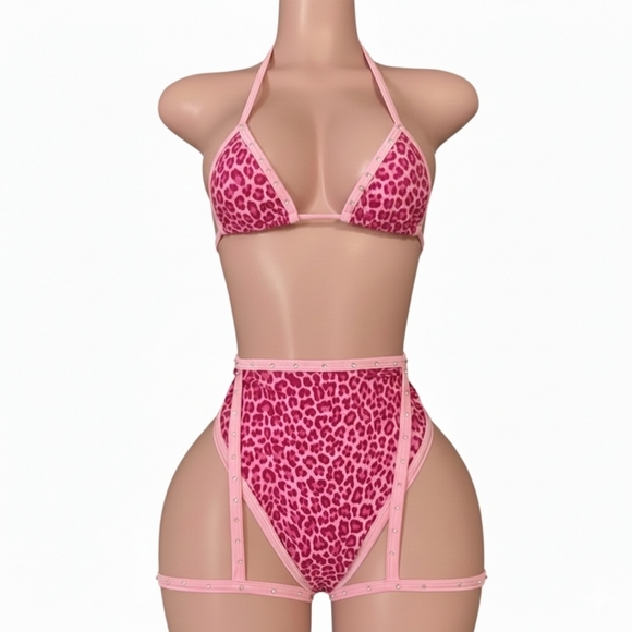 NEW 2 PIECE PINK RHINESONE LEOPARD FESTIVAL SET - Picture 2 of 3